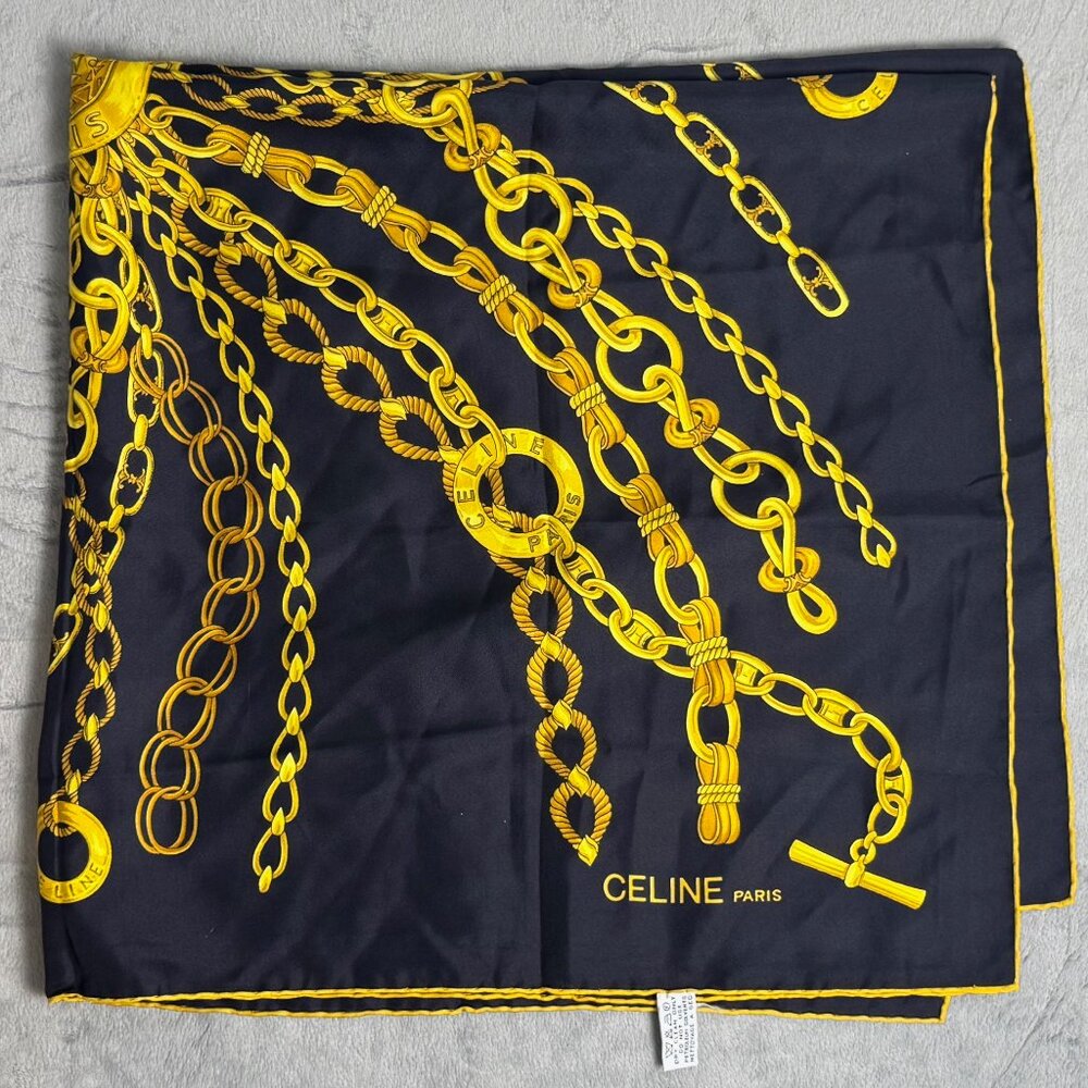Celine Paris Silk Navy Blue Equestrian Print Scarf